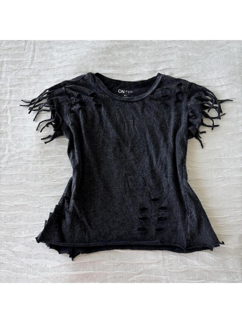 Women's Black and Grey Crop-top